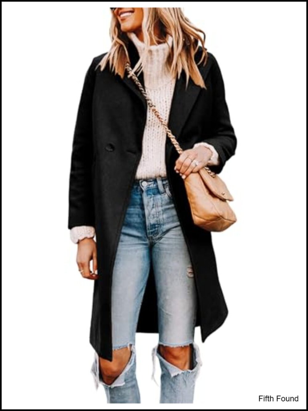 Wool Blend Pea Coat Notched Lapel Knee Length Long Sleeve